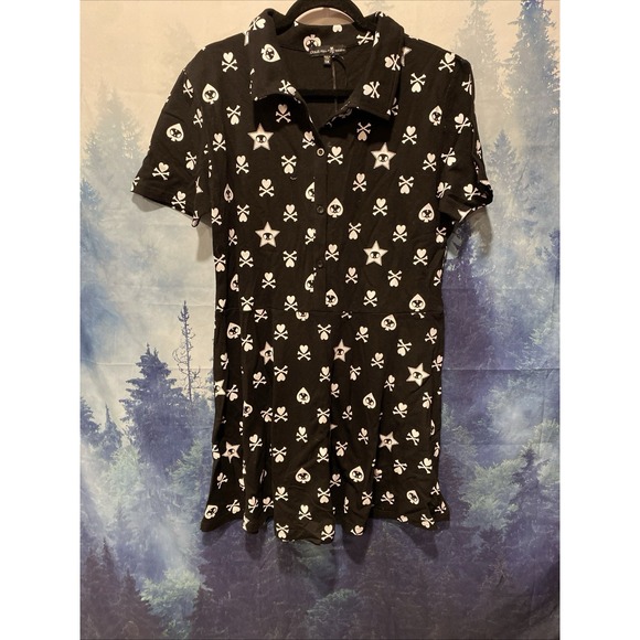 Dolls Kill x Womens Black Skull Short Sleeve Dress 1X - Picture 2 of 6